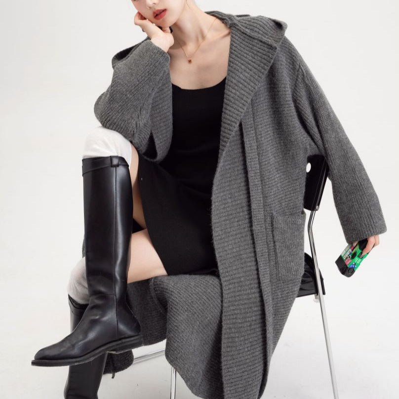 Korean Loose Fit Wool Blend Long Sweater Coat for Autumn & Winter