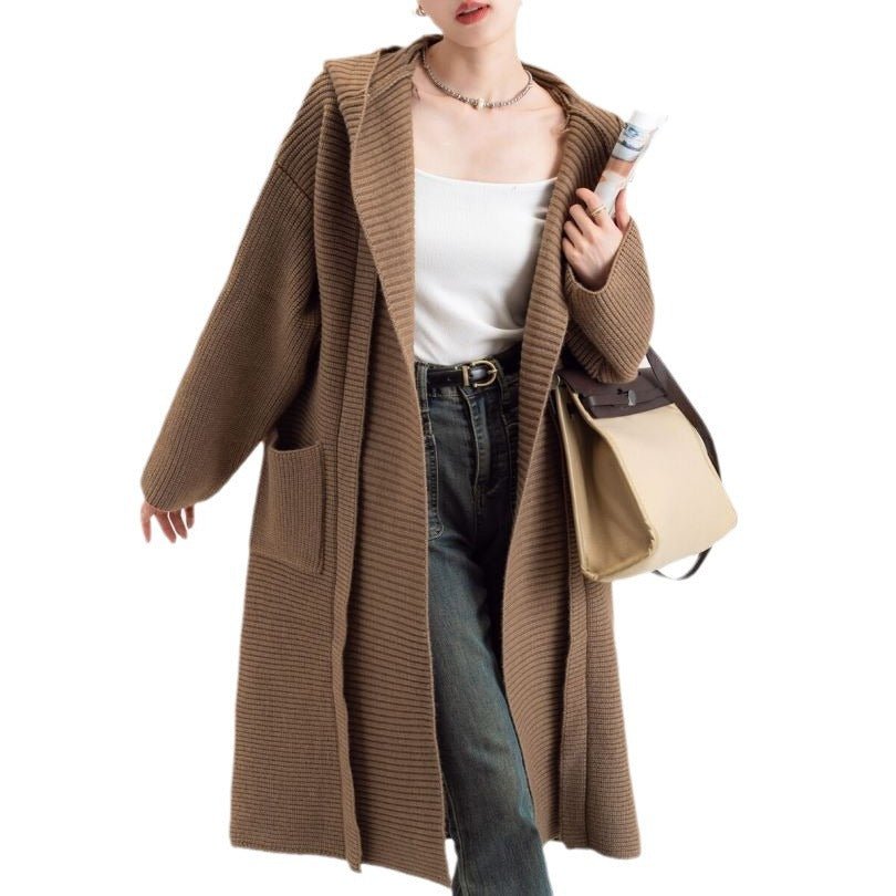 Korean Loose Fit Wool Blend Long Sweater Coat for Autumn & Winter