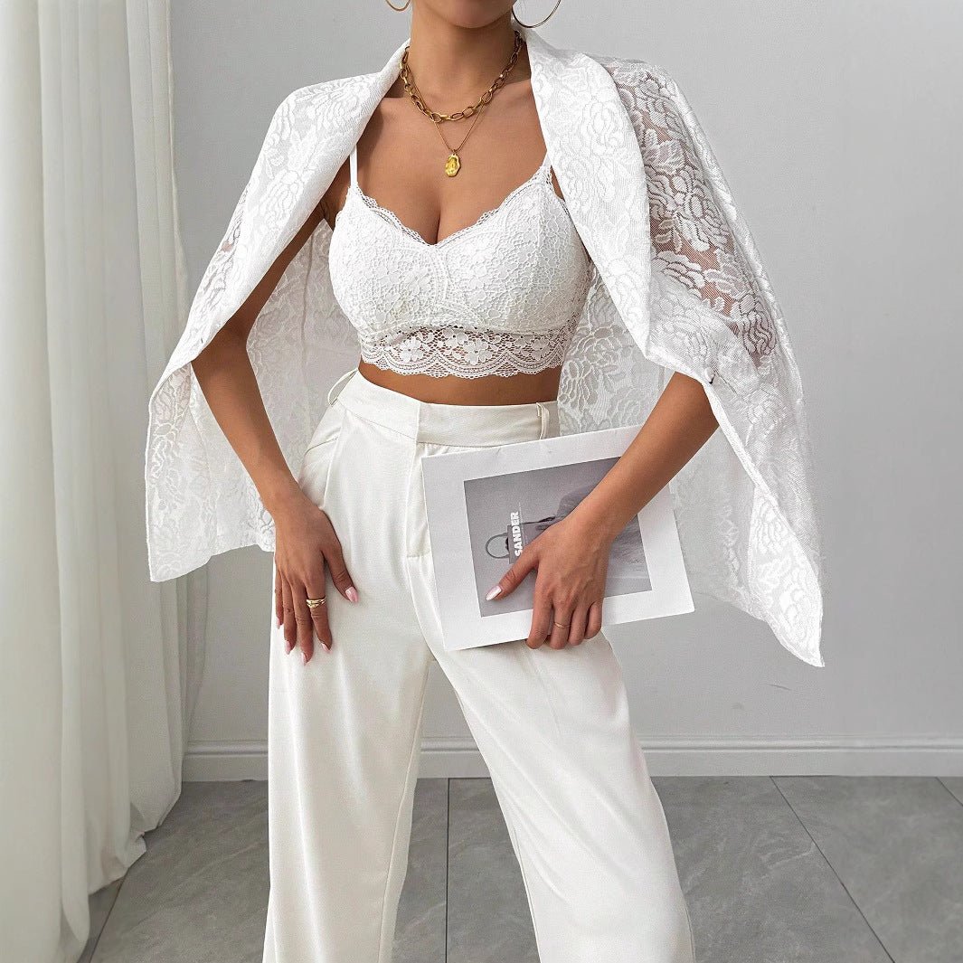 White Lace Embroidery Blazer