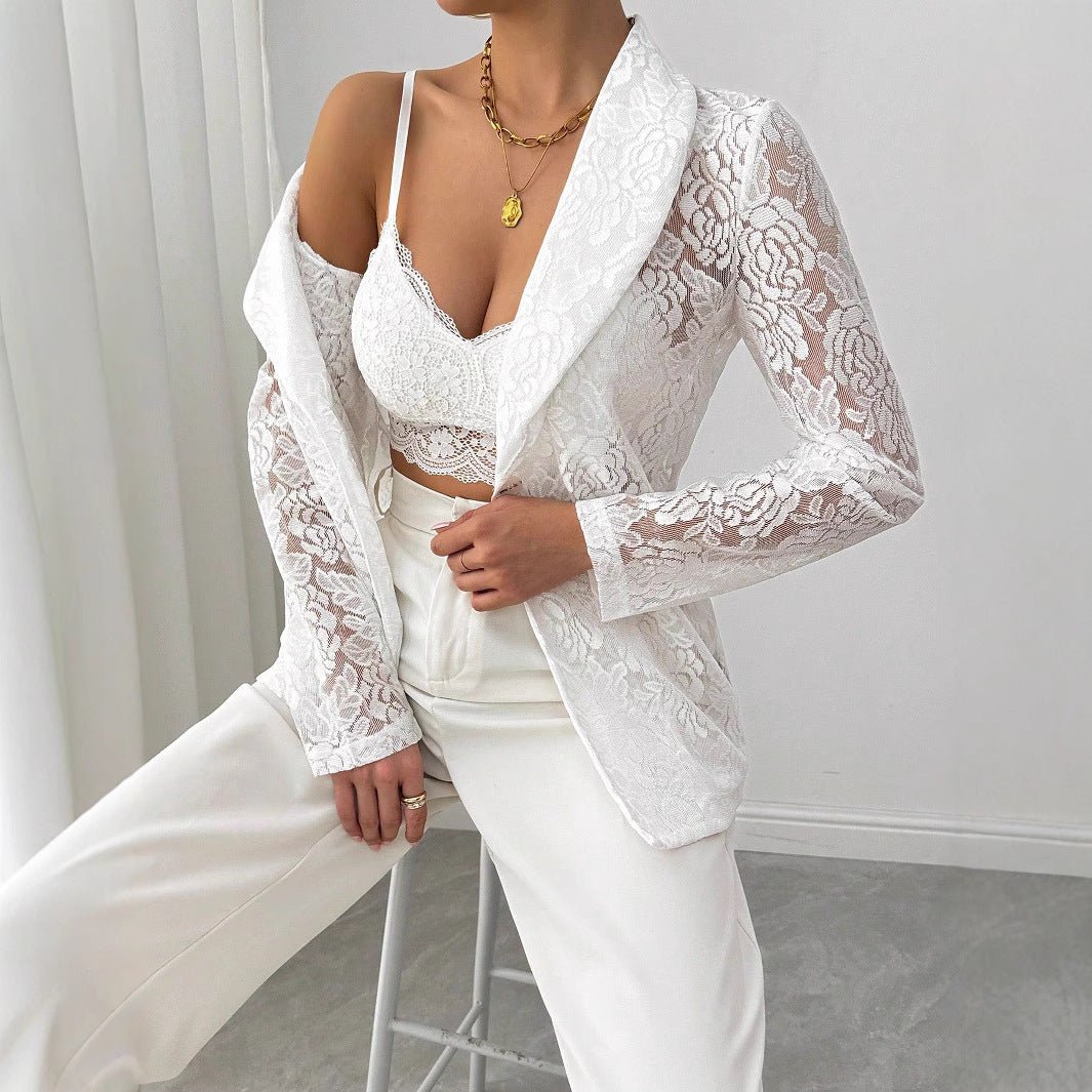 Lace Embroidery White Blazer