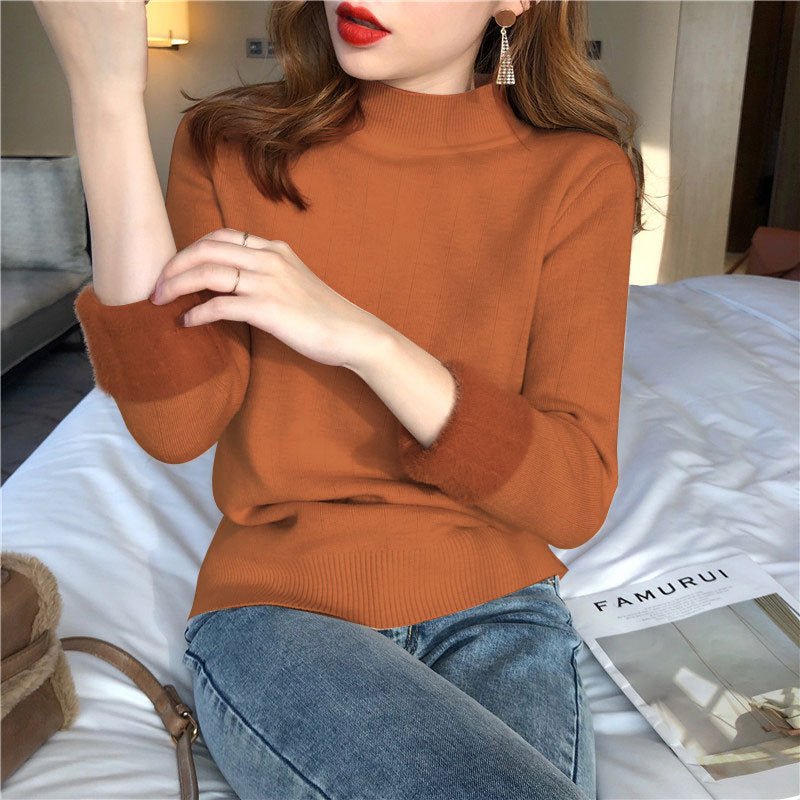 Loose Fleece Semi-Turtleneck Pullover