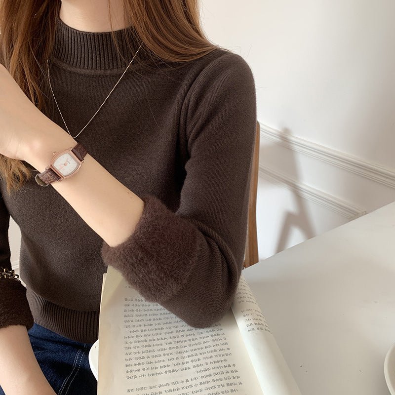 Loose Fleece Semi-Turtleneck Pullover