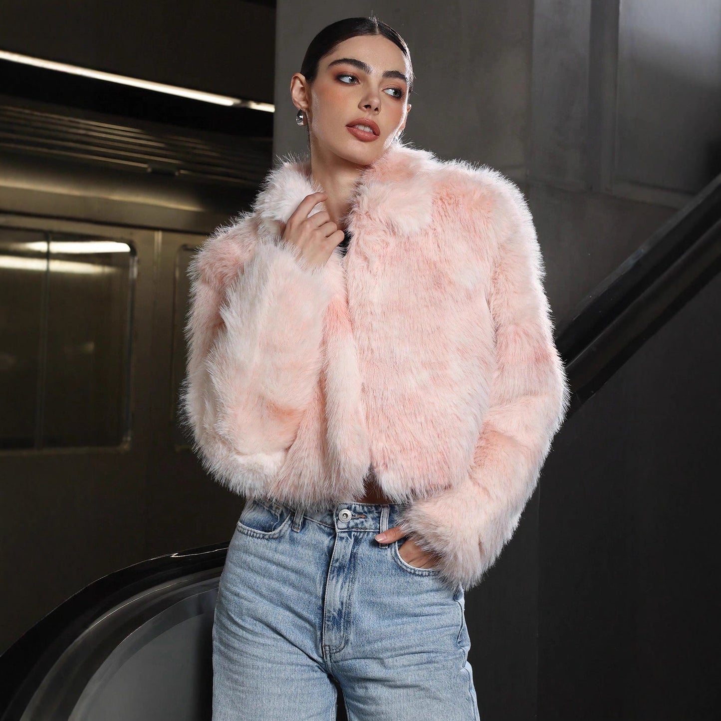 Pink Faux Fur Moto Jacket