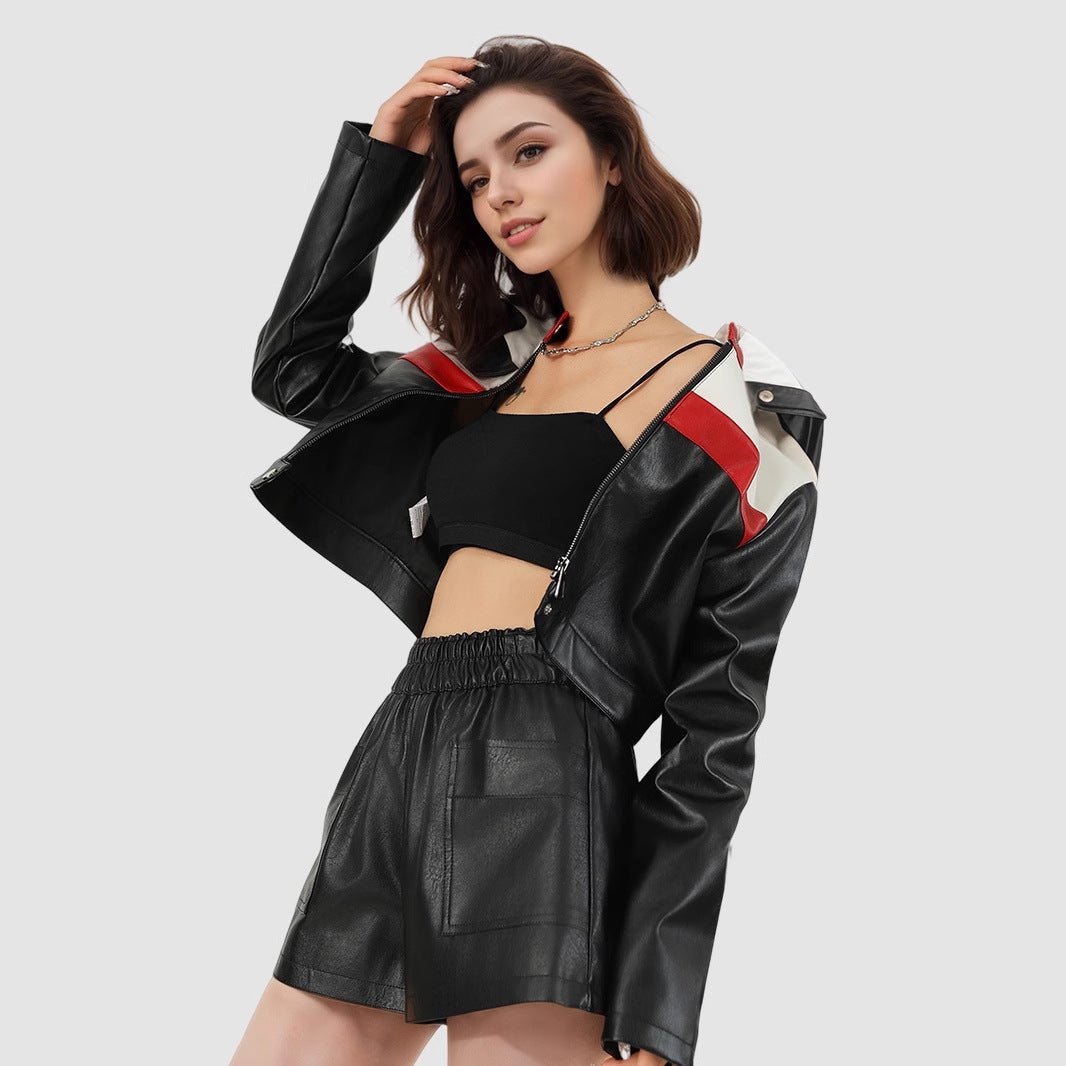 Red Moto Stand Collar Jacket