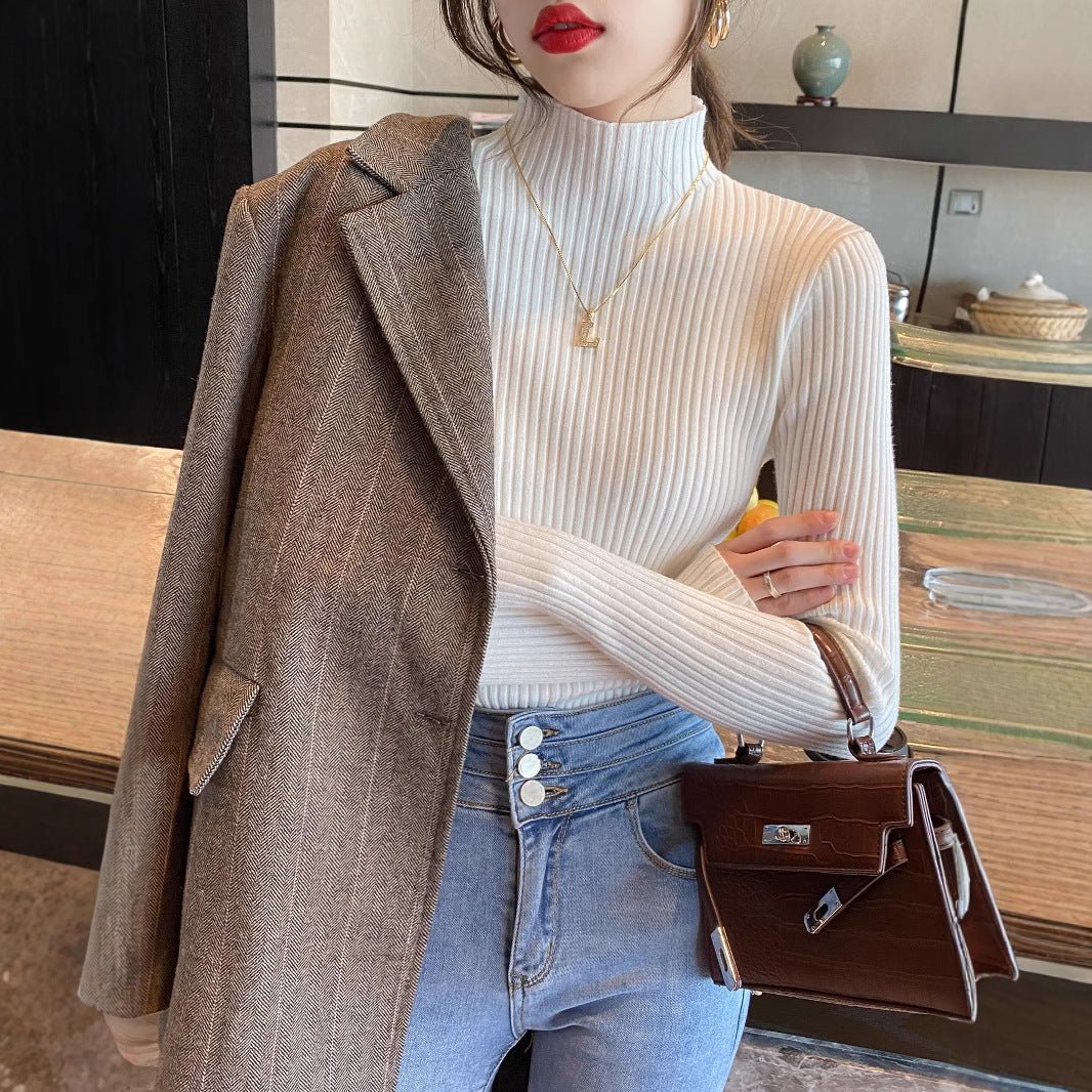 Slim Semi-Turtleneck Core-Spun Pullover