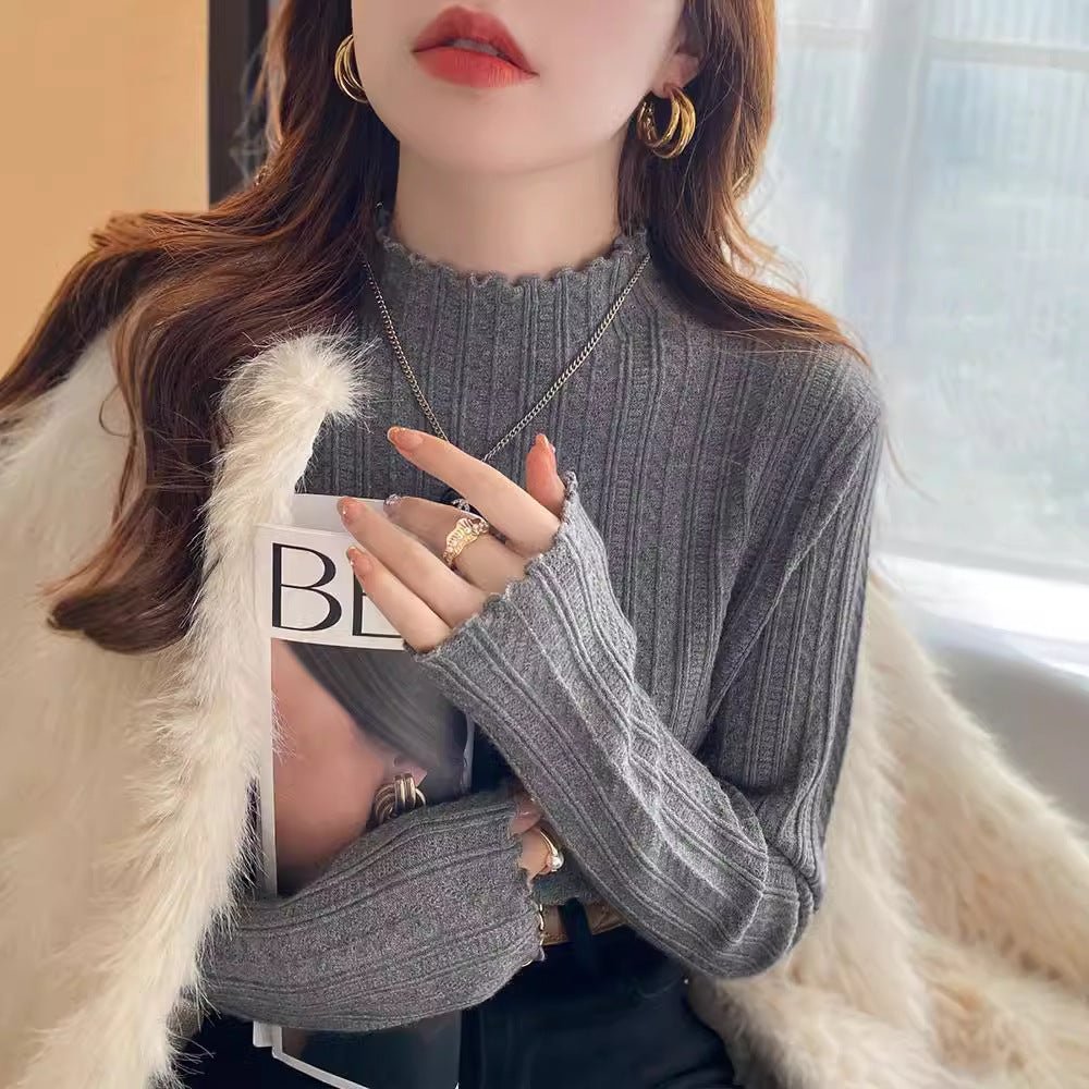 Women’s Semi-Turtleneck Solid Color Knit Sweater