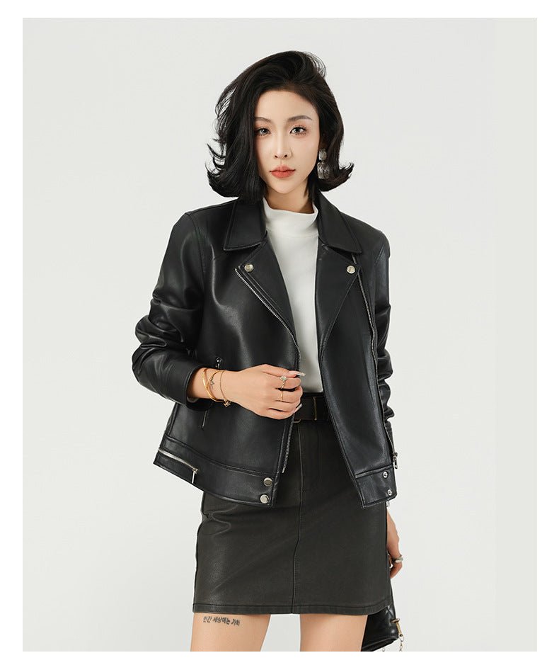 Slim Lapel PU Zipper Jacket