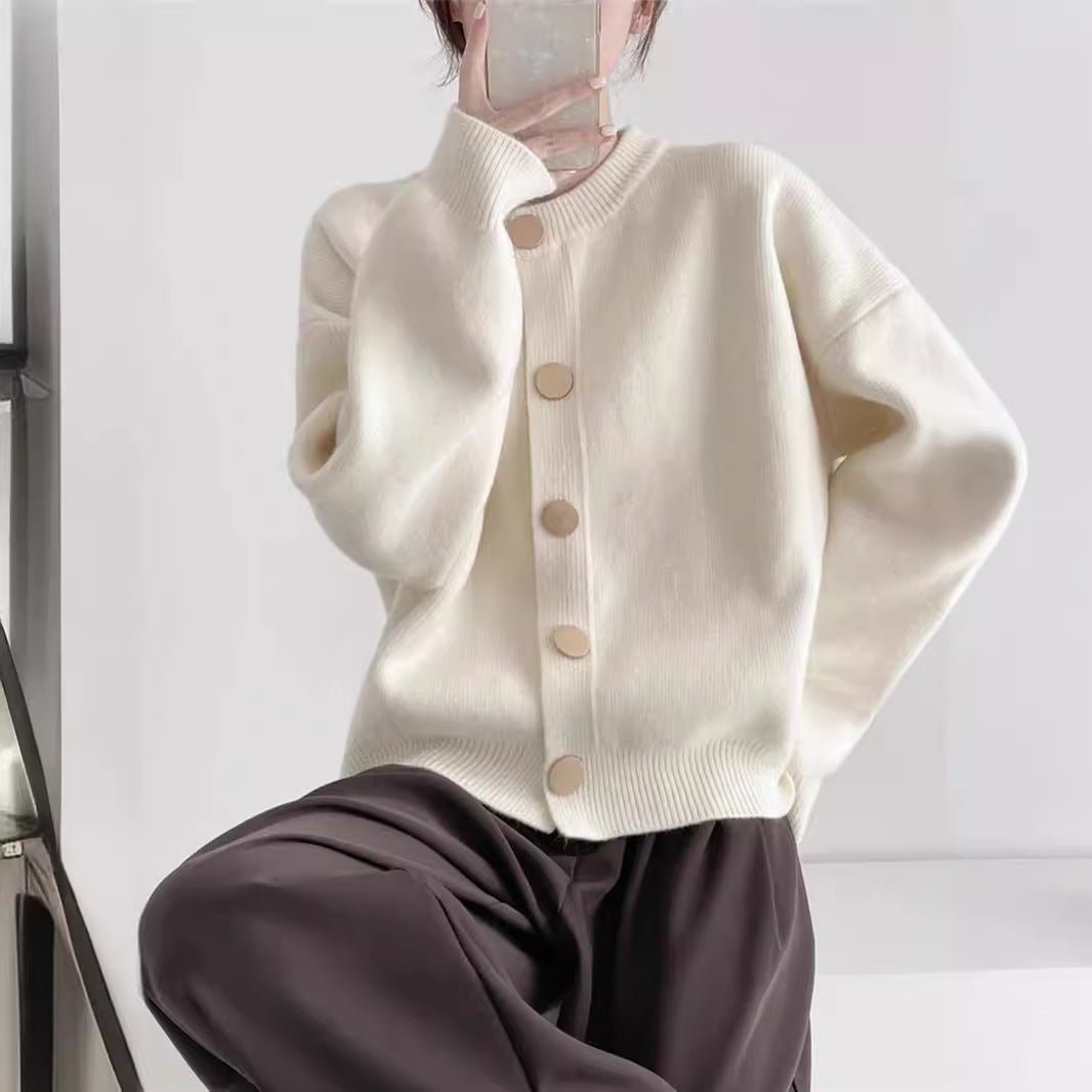 Loose Solid Button Lazy Cardigan