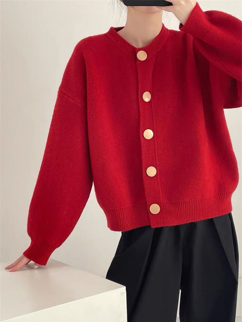 Loose Solid Button Lazy Cardigan