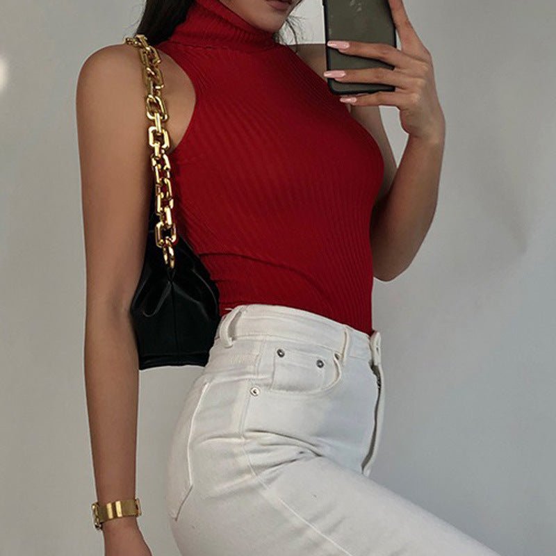 Women’s Solid Color High Collar Sleeveless Sweater