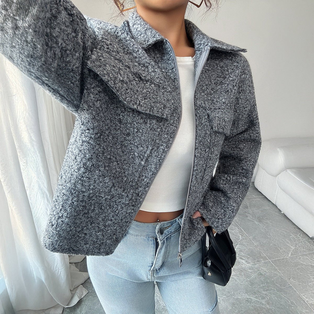 Solid Lapel Woven Blazer