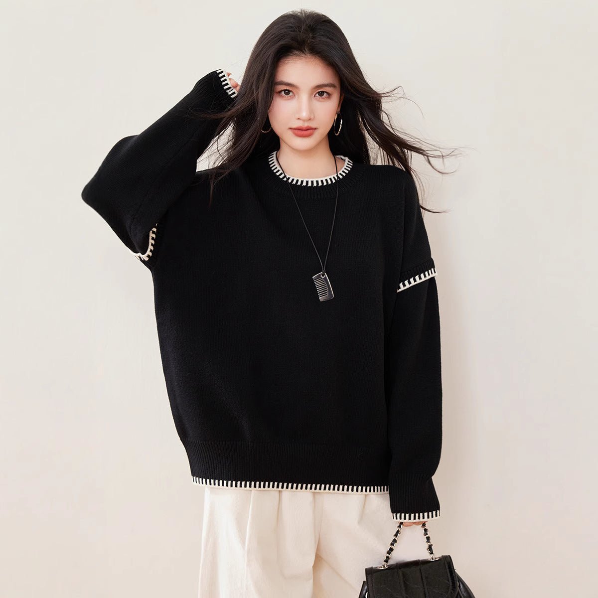 Loose Thick Crew Neck Lazy Pullover