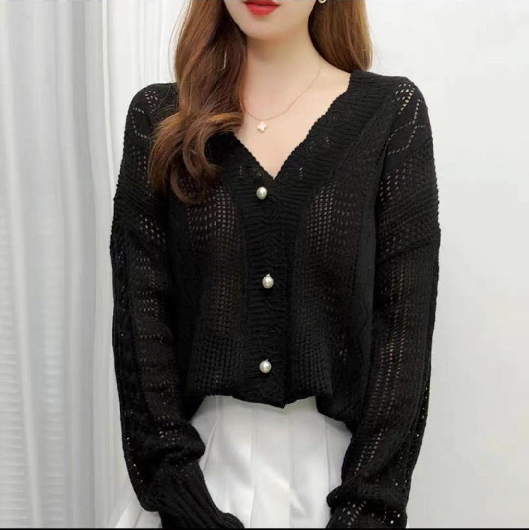 Striped V-Neck Casual Cardigan