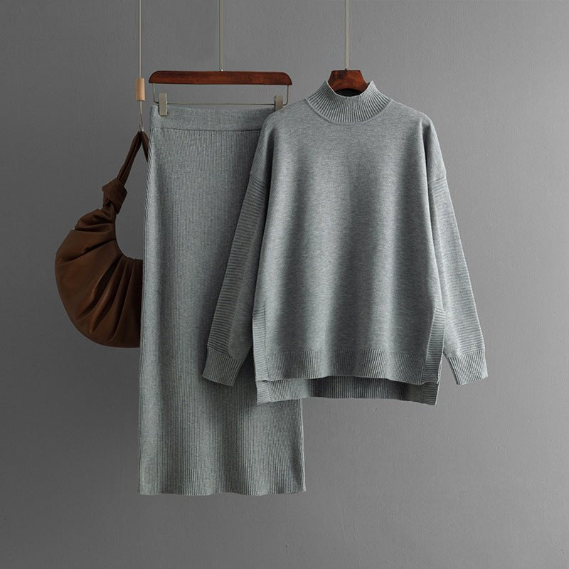 Semi-Turtleneck & Knit Hip Skirt Set