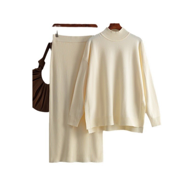 Semi-Turtleneck & Knit Hip Skirt Set