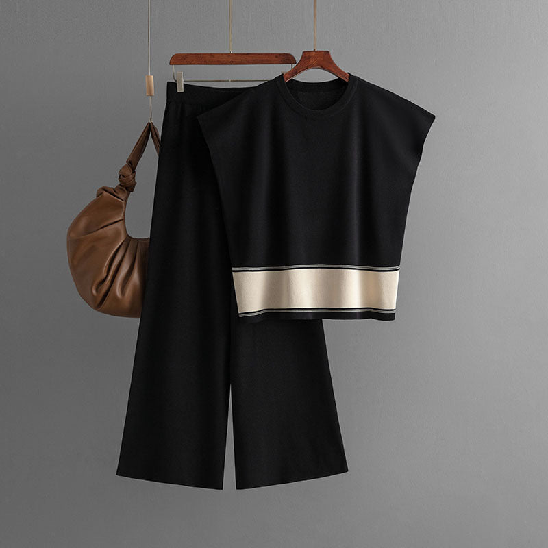 Loose Sweater & Slim Wide-Leg Pants Set