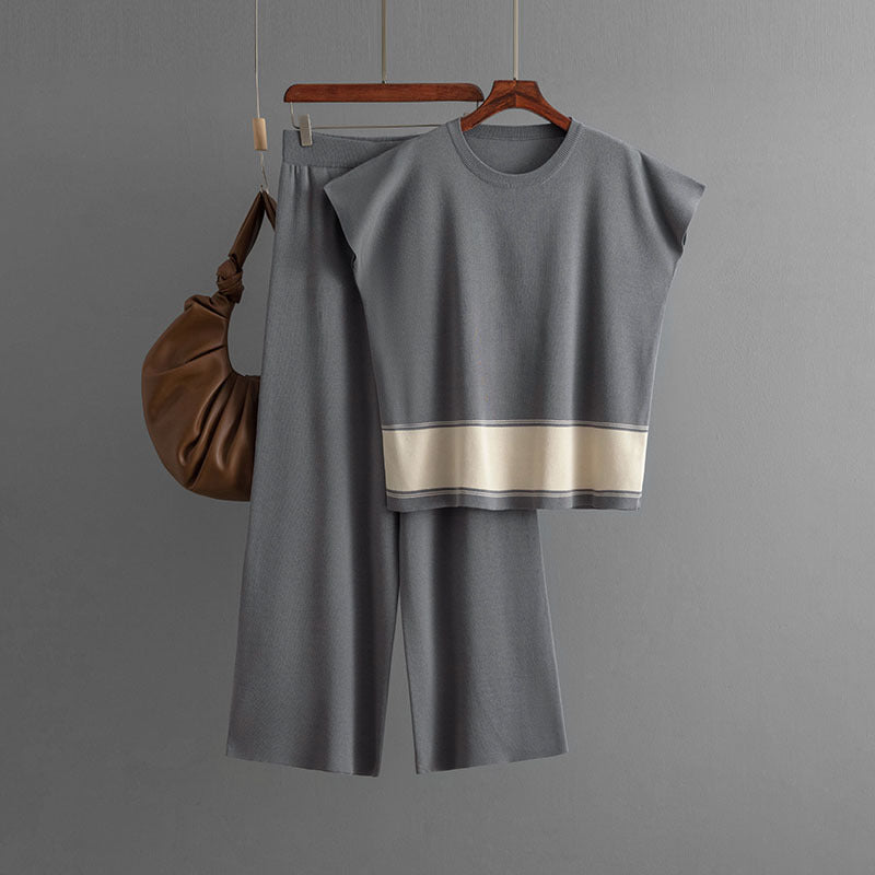 Loose Sweater & Slim Wide-Leg Pants Set