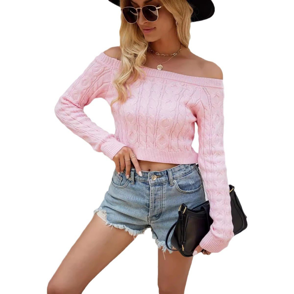 Slim Cropped Off-Shoulder Twist Pullover