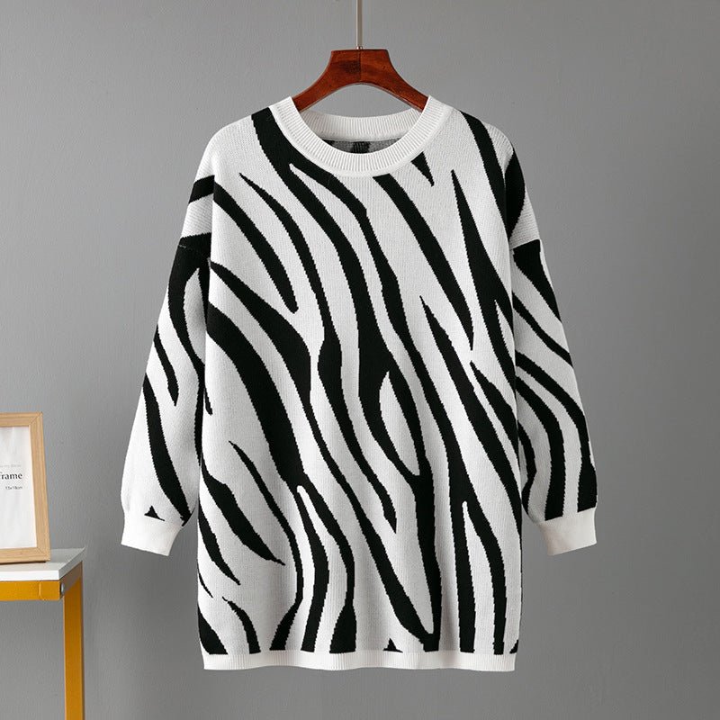 Zebra Pattern Knit Pullover