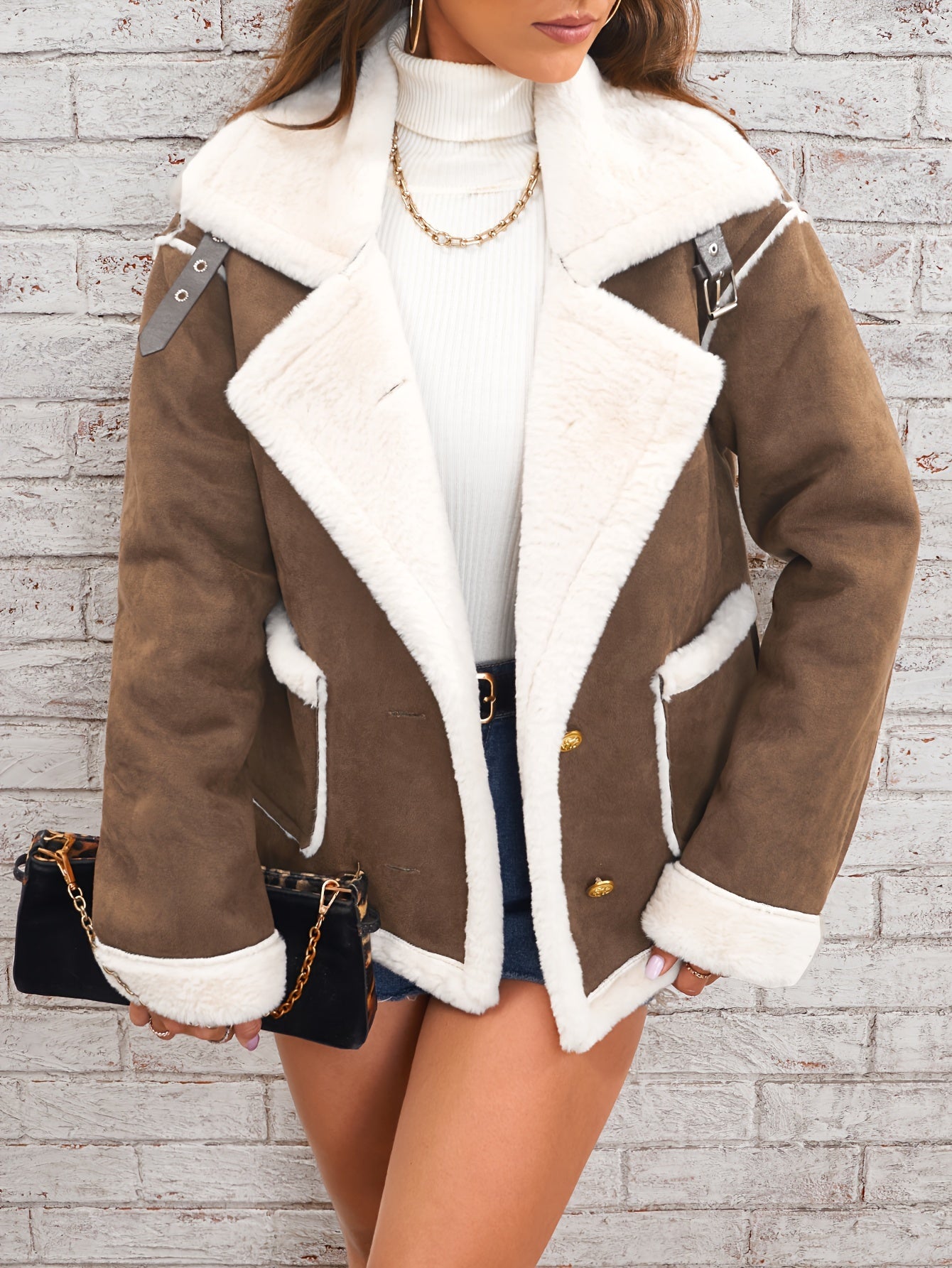 Soft Pink & White Lapel Jacket - Winter Coat
