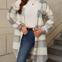 Fuzzy Plaid Button | Long Length Lapel Thermal Jacket