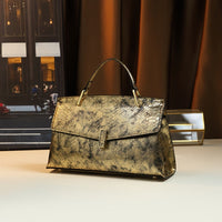 Retro Laser Snake-Pattern Handbag - Adjustable Strap