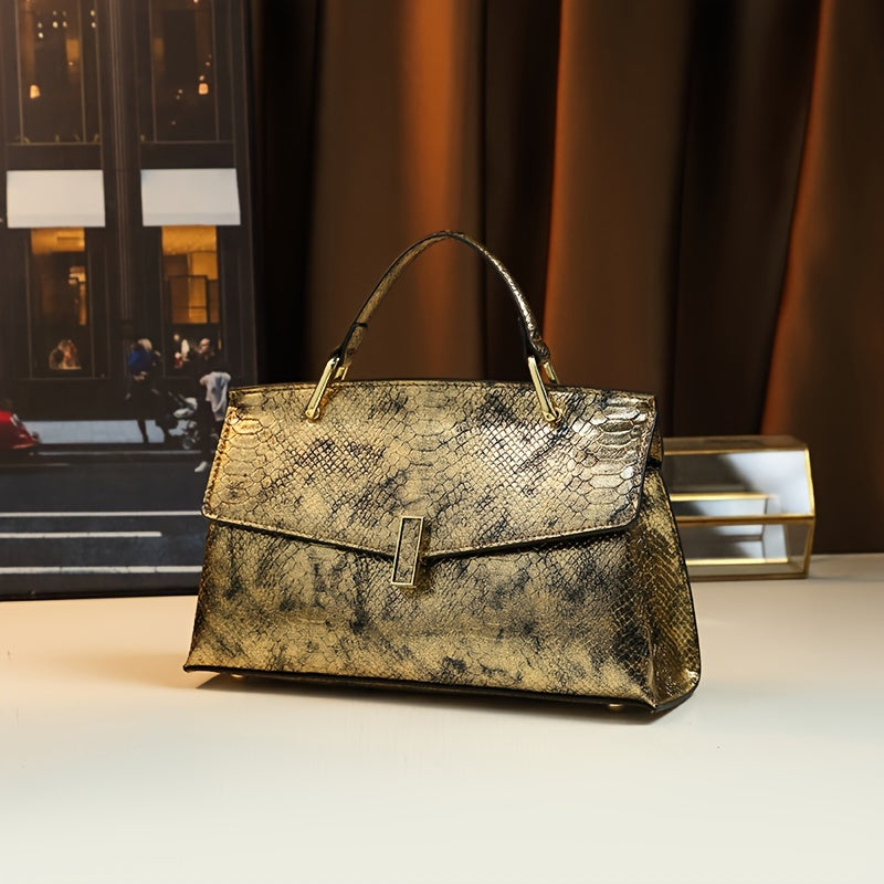 Retro Laser Snake-Pattern Handbag - Adjustable Strap
