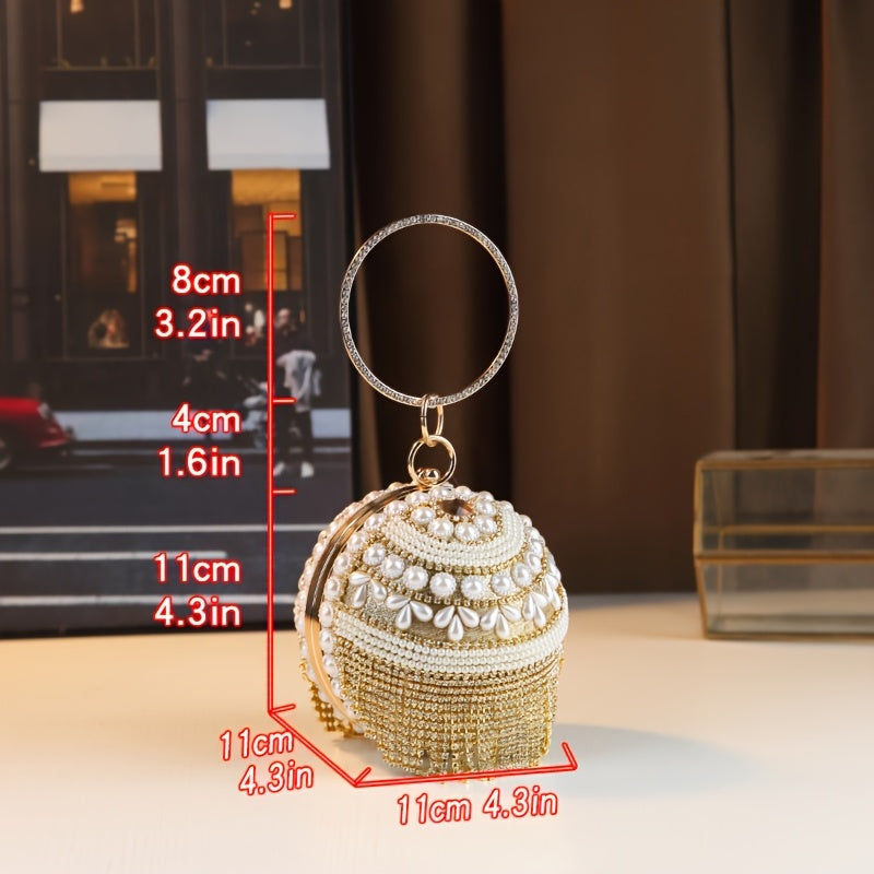 Golden Beaded Tassel Evening Clutch