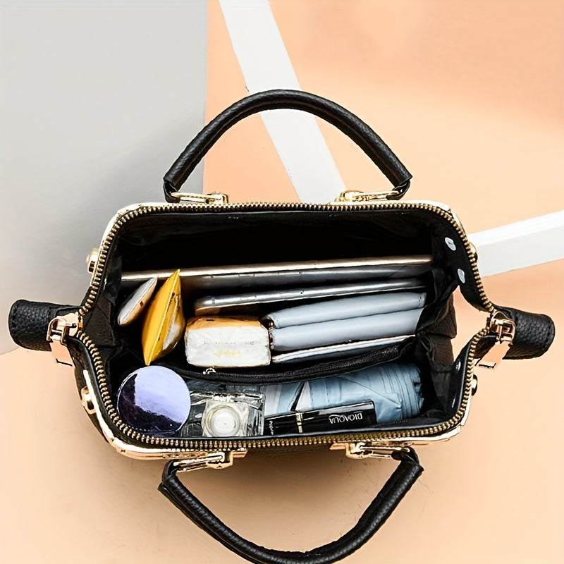 Black Quilted Boston Bag with Heart Charm