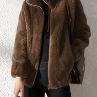 Solid Color Plush Zip-Up Knit Warm Casual Coat