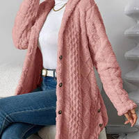 Warm Argyle Jacquard Plush Hooded Cardigan Coat