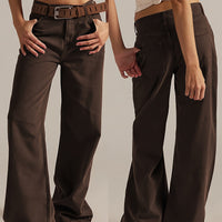 Y2K Retro Mid-Rise Dark Brown Wide-Leg Jeans
