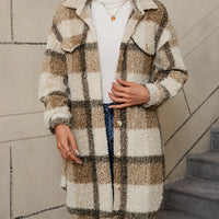 Fuzzy Plaid Button | Long Length Lapel Thermal Jacket