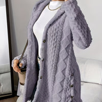 Warm Argyle Jacquard Plush Hooded Cardigan Coat