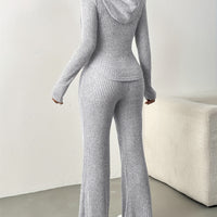 2pcs Set Women's Solid Color Hooded Zipper Top and Casual Trousers