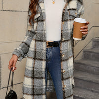 Fuzzy Plaid Button | Long Length Lapel Thermal Jacket