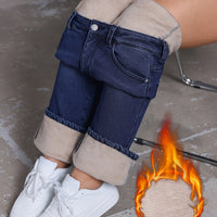 Plush Lined Blue Denim Jeans - Winter Warmth