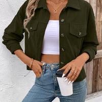 Chic Light Corduroy Button-Up Jacket with Ribbed Cuffs