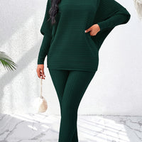 Elegant Solid Stand Collar Long Sleeve Knit Pants Set - Fall/Winter