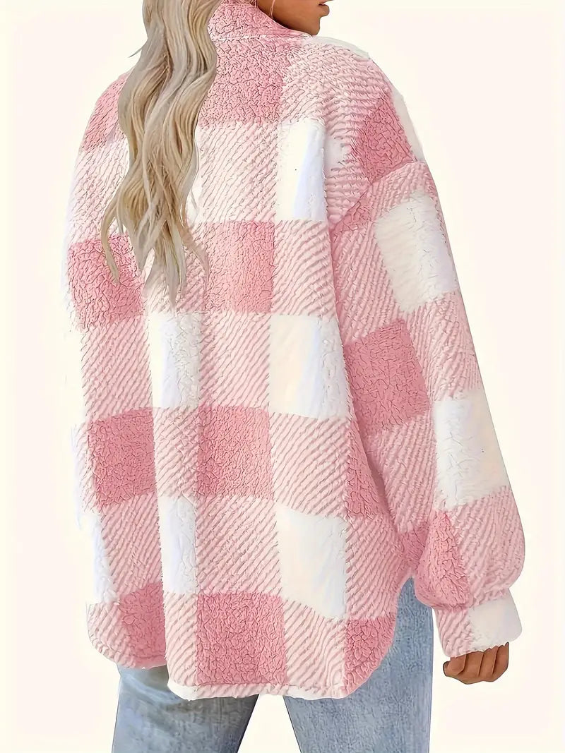 Plush Plaid Winter Coat - High Stretch