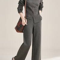 Warm Elegant Straight-Leg Pants Two-Piece Set