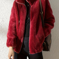 Solid Color Plush Zip-Up Knit Warm Casual Coat
