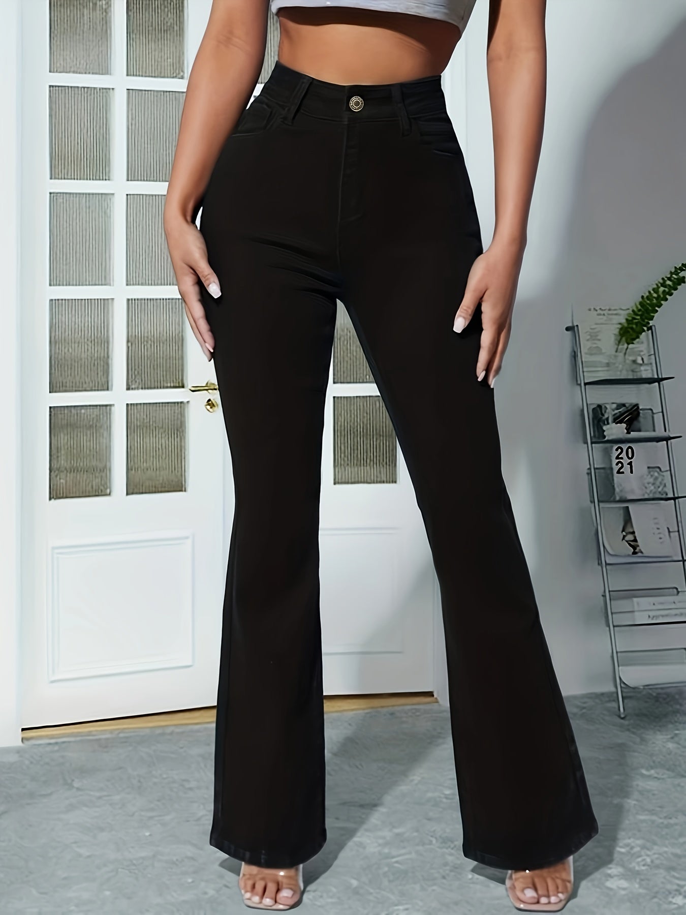 Women's High-Waisted Black Stretchy Flare Jeans