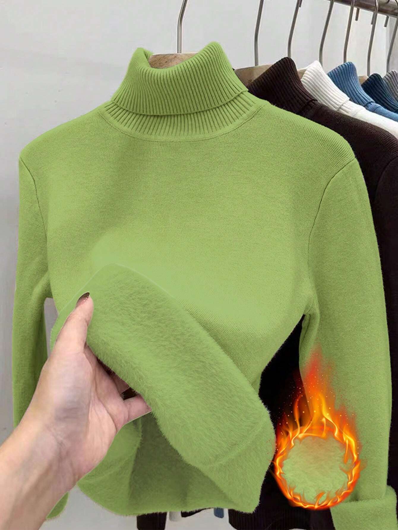 Thick Fluffy Slim High Neck Sweater