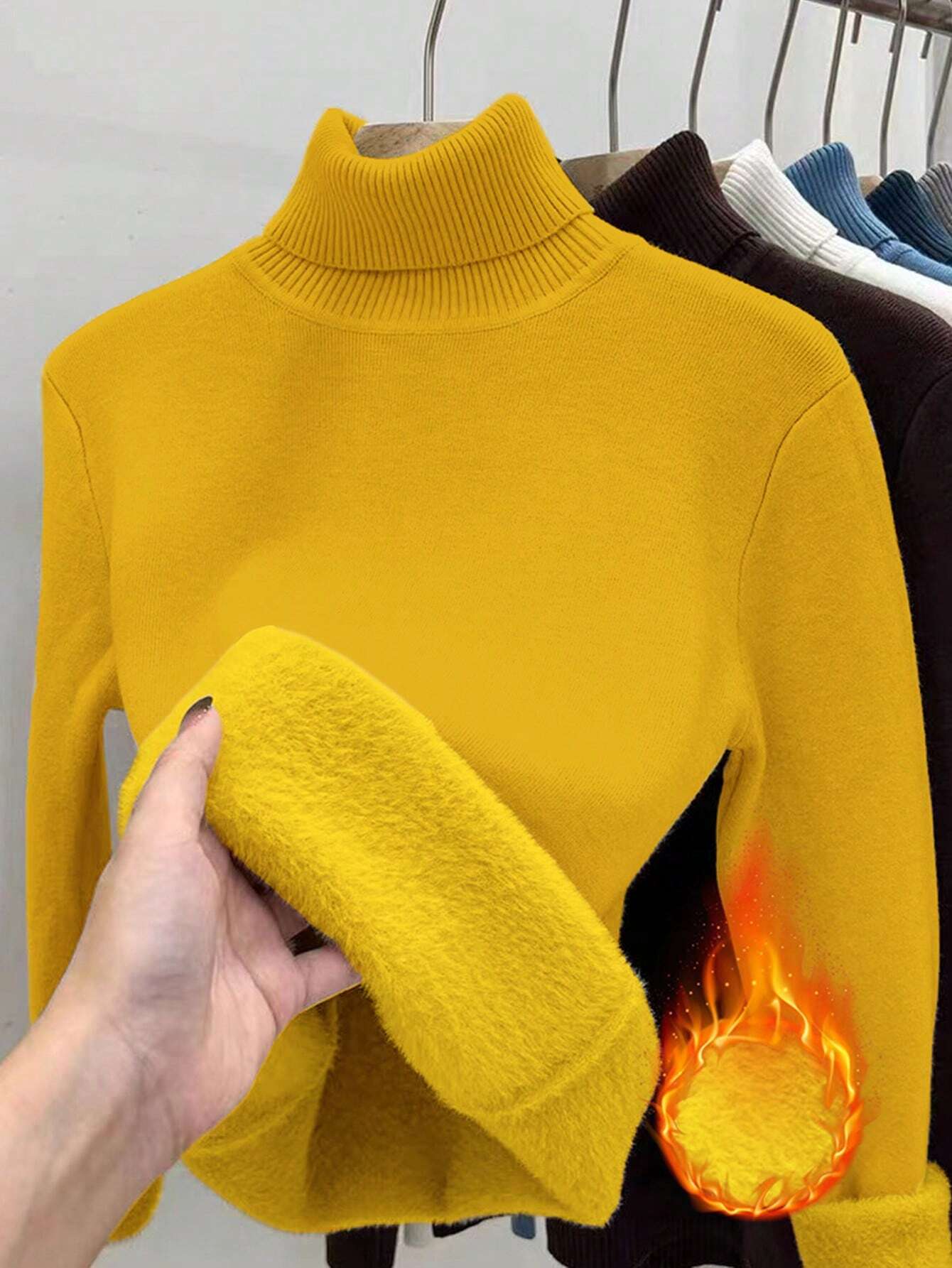 Thick Fluffy Slim High Neck Sweater