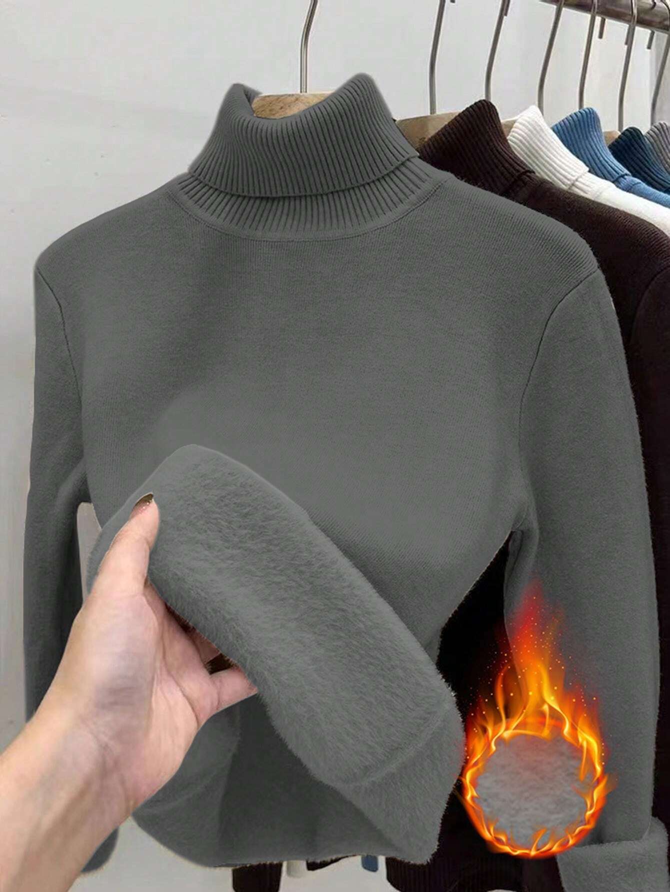 Thick Fluffy Slim High Neck Sweater