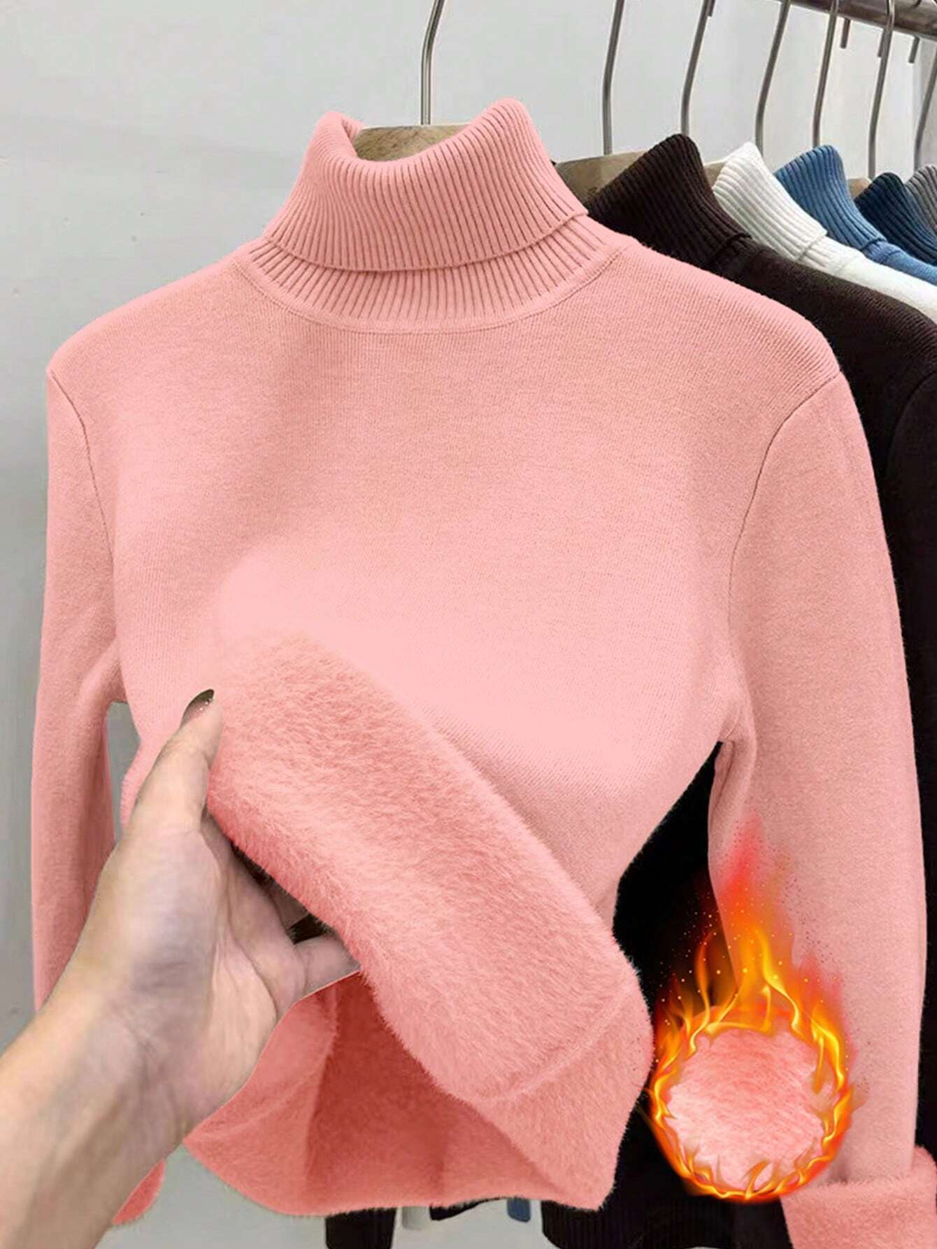 Thick Fluffy Slim High Neck Sweater