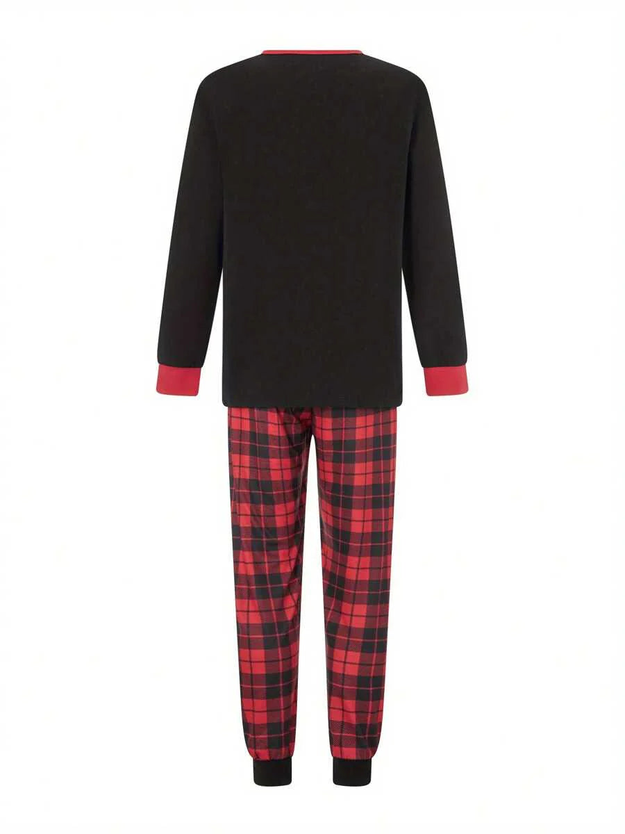 Elk Print & Red Plaid Family Matching Long Sleeve Pajama Set