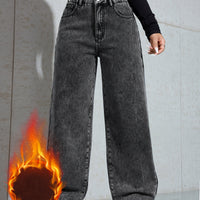 Women's Warm Fleece-Lined Wide-Leg Jeans