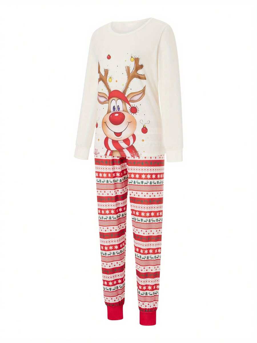 Nordic Reindeer Graphic Red & White Family Matching Pajama Set